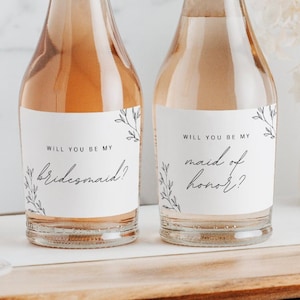 Botanical Bridesmaid Maid of Honor Proposal Mini Champagne Labels | 3x2 Inch Printed Glossy Labels | Wedding Favors Announcement