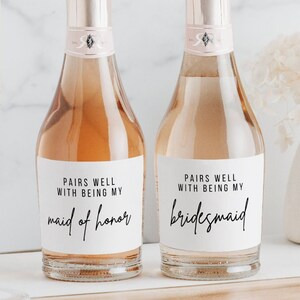 Pairs Well With Champagne Labels |  Glossy Labels | Bridesmaid Maid of Honor Proposal Bridal Favor Gift