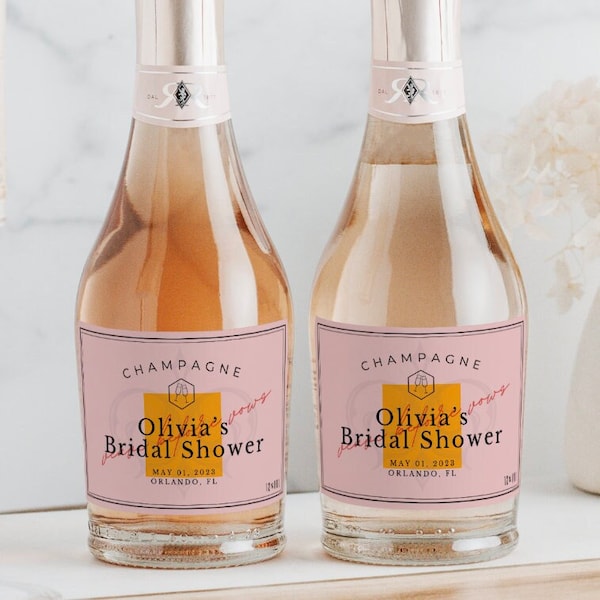 Bridal Shower Mini Champagne Labels | 3x2 Inch Printed Glossy Labels | Bachelorette Bridal Favor Gift