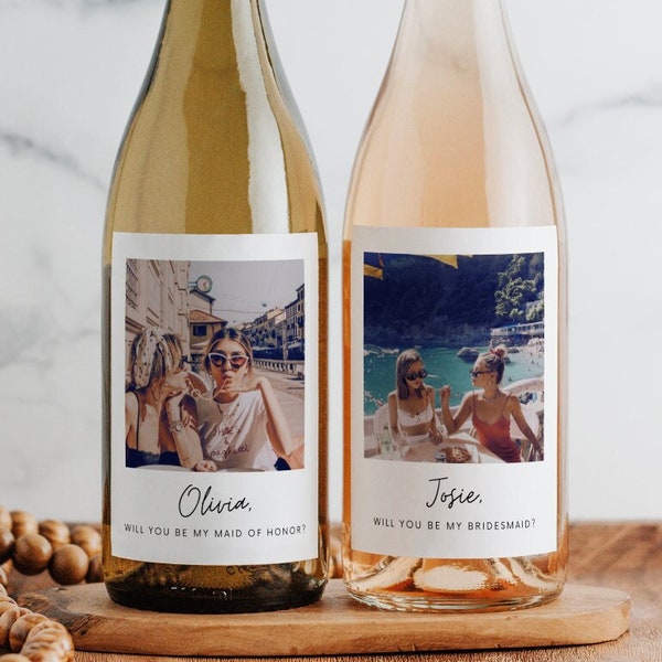Print Photo Bridesmaid Maid of Honor Proposal Wine Labels | 3.75x4.75 Inch Printed Matte Labels