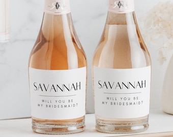 Modern Bridesmaid Maid of Honor Proposal Champagne Labels | Glossy Labels