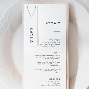 Printed Minimalist Wedding Menu Place Card Set