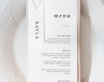 Printed Minimalist Wedding Menu Place Card Set