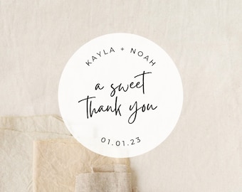 Script A Sweet Thank You Labels | Round White Matte Stickers | Wedding Snack Bag Sweets Desserts Favors Stickers