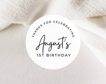 Birthday Party Favor Stickers | First Birthday Labels | Thank You Stickers | 2 Inch Round Matte White