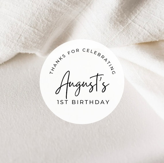 Birthday Party Favor Stickers | First Birthday Labels | Thank You Stickers | 2 Inch Round Matte White