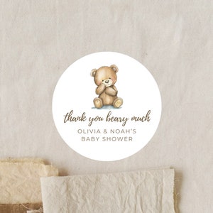 Thank You Beary Much Labels | Baby Shower Favor | Teddy Bear | 2 Inch Matte White Stickers