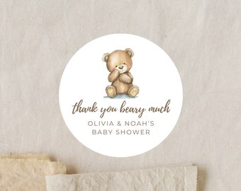 Thank You Beary Much Labels | Baby Shower Favor | Teddy Bear | 2 Inch Matte White Stickers