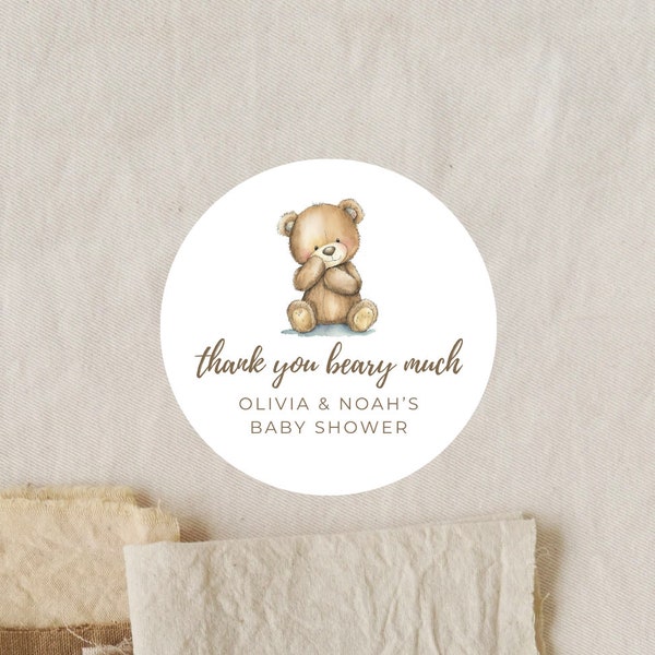 Thank You Beary Much Labels | Baby Shower Favor | Teddy Bear | 2 Inch Matte White Stickers