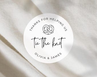 Script Thanks For Helping Us Tie The Knot Labels | 2 Inch Round Matte Stickers | Wedding Pretzels Snack Bag Sweets Desserts Favors Stickers