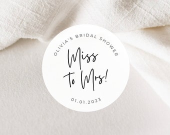 From Miss To Mrs Labels | Round White Matte Stickers | Bridal Shower Thank You Popcorn Sweets Dessert Favor Stickers