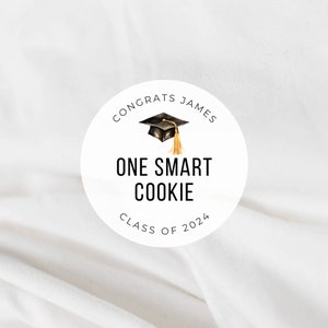 One Smart Cookie Graduation Party Labels | 2 Inch Round White Matte Stickers | Graduation Snack Bag Sweets Desserts Favors Stickers