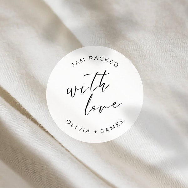 Jam Packed With Love Labels | Round White Matte Stickers | Wedding Snack Bag Jam Honey Sweets Desserts Favors Stickers