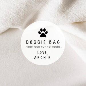 Doggie Bag Labels | From Our Pup To Yours | Round White Matte Stickers | Wedding Snack Bag Dog Treats Sweets Desserts Favors