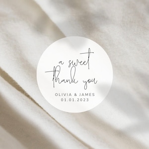 A Sweet Thank You Labels | Round White Matte Stickers | Doodle Script Wedding Snack Bag Sweets Desserts Favors Stickers