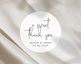 A Sweet Thank You Labels | Round White Matte Stickers | Doodle Script Wedding Snack Bag Sweets Desserts Favors Stickers