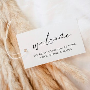Printed Wedding Welcome Tags | Linen Textured Cardstock | 2x3.5 Inches | Hotel Thank You Gift Favor Bag Label