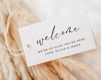 Printed Wedding Welcome Tags | Linen Textured Cardstock | 2x3.5 Inches | Hotel Thank You Gift Favor Bag Label
