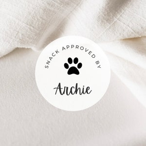 Snack Approved By Pet Labels | 2 Inch Round White Matte Stickers | Wedding Snack Bag Dog Treats Sweets Desserts Favors