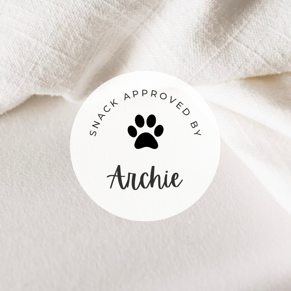 Snack Approved By Pet Labels | 2 Inch Round White Matte Stickers | Wedding Snack Bag Dog Treats Sweets Desserts Favors