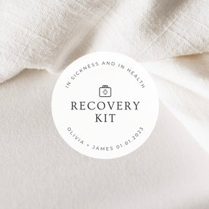 Wedding Weekend Recovery Kit Labels | 2 Inch Round White Matte Stickers | Wedding Hotel First Aid Hangover Kit Stickers