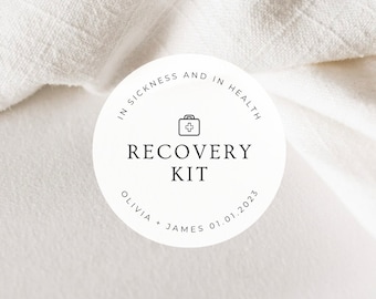 Wedding Weekend Recovery Kit Labels | Round White Matte Stickers | Wedding Hotel First Aid Hangover Kit Stickers