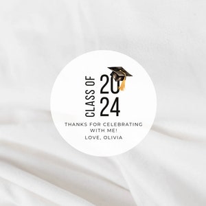 Class of 2024 Graduation Party Labels | 2 Inch Round White Matte Stickers | ThankYou Graduation Snack Bag Sweets Desserts Favors Stickers