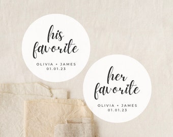 His + Her Favorite Customizable Labels | Round White Matte Stickers | Wedding Snack Bag Sweets Desserts Thank You Favors Stickers