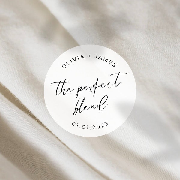 The Perfect Blend Labels | Round White Matte Stickers | Wedding Coffee Snack Bag Sweets Desserts Favors Stickers