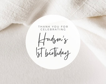 Birthday Party Favor Stickers | First Birthday Labels | Thank You Stickers | 2 Inch Round Matte White