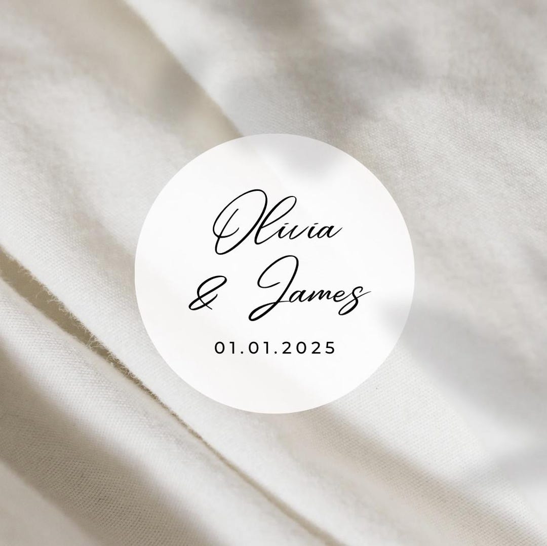 Cursive Script Name Labels Round White Matte Stickers Wedding Hotel Bag ...