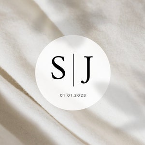 Wedding Couple Initial Labels | 2 inch Round White Matte Stickers | Wedding Hotel Bag Snack Bag Sweets Desserts Favors Stickers