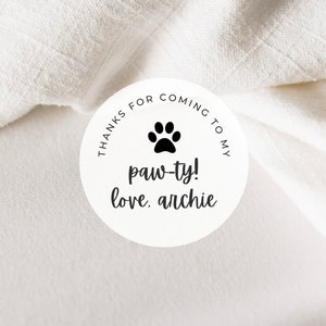 Thanks For Coming To My Paw-ty Labels | 2 Inch Round White Matte Stickers | Dog Birthday Snack Doggie Bag Dog Treats Sweets Desserts Favors