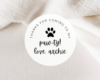 Thanks For Coming To My Paw-ty Labels | 2 Inch Round White Matte Stickers | Dog Birthday Snack Doggie Bag Dog Treats Sweets Desserts Favors