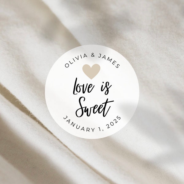 Love Is Sweet Labels | 2 Inch Round White Matte Stickers | Wedding Honey Snack Bag Sweets Desserts Favors Stickers