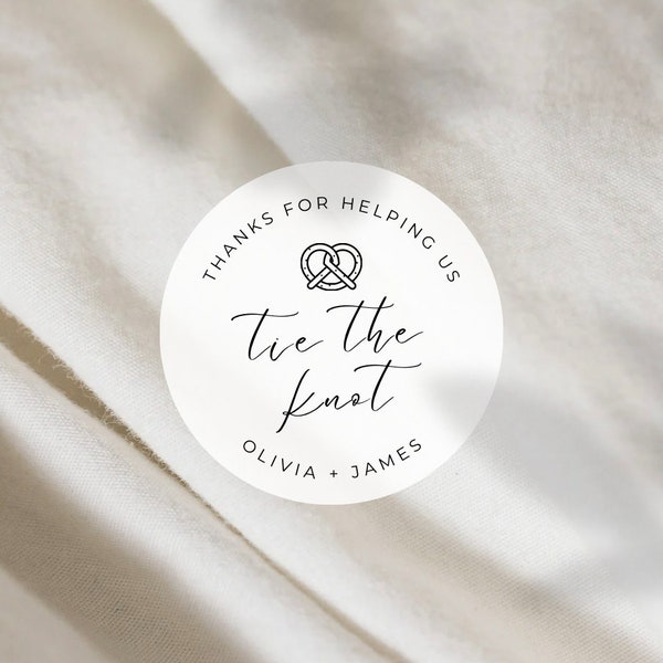 Thanks For Helping Us Tie The Knot Labels | Round White Matte Stickers | Wedding Pretzels Snack Bag Sweets Desserts Favors Stickers