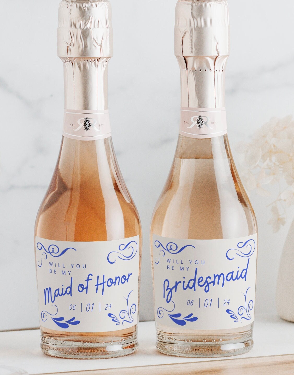 Bridesmaid Proposal Champagne Labels | Glossy Labels | Favor Gift | Whimsical Hand Drawn Doodles