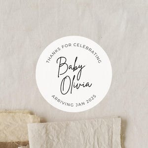 Handwritten Thanks For Celebrating Baby Shower Label | 2 Inch Round Sticker |  Baby Shower Favors Sticker