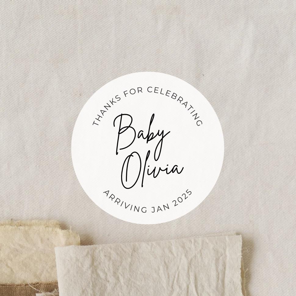 Handwritten Thanks For Celebrating Baby Shower Label | 2 Inch Round Sticker |  Baby Shower Favors Sticker