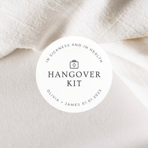 Wedding Weekend Hangover Kit Labels | Round White Matte Stickers | Wedding Hotel First Aid Hangover Kit Stickers