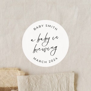 A Baby is Brewing | 2 Inch Matte White Round Labels | Thank You Sticker | Baby Shower Favors Sticker