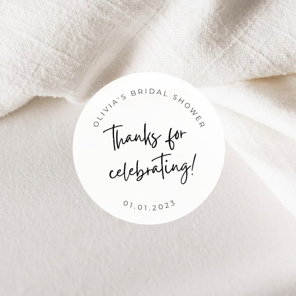 Bridal Shower Thank You Labels | Round White Matte Stickers | Bridal Shower Thank You Favor Stickers