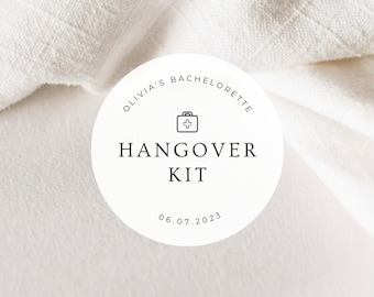 Hangover Kit Labels | Round White Matte Stickers | Bachelorette Wedding Hotel First Aid Hangover Kit Stickers