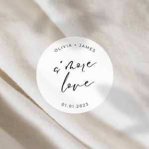 S&#39;more Love Labels | 2 Inch Round White Matte Stickers | Wedding S&#39;mores Snack Bag Sweets Desserts Favors Stickers