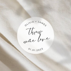 Throw Some Love Labels | 2 Inch Round White Matte Stickers | Wedding Petal Confetti Favor Bag Cone Toss Stickers