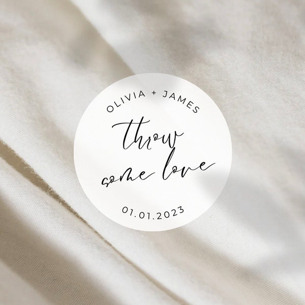 Throw Some Love Labels | Round White Matte Stickers | Wedding Petal Confetti Favor Bag Cone Toss Stickers
