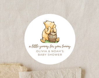 A Little Yummy For Your Tummy Labels | Baby Shower Favor | Honey Bear | 2 Inch Matte White Stickers