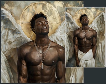 Retrato de ángel masculino negro, arte divino masculino (descarga digital)