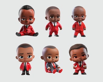 Boss Baby Clipart, Black Boy PNG Bundle, Red Suit Graphics (Digital Download)