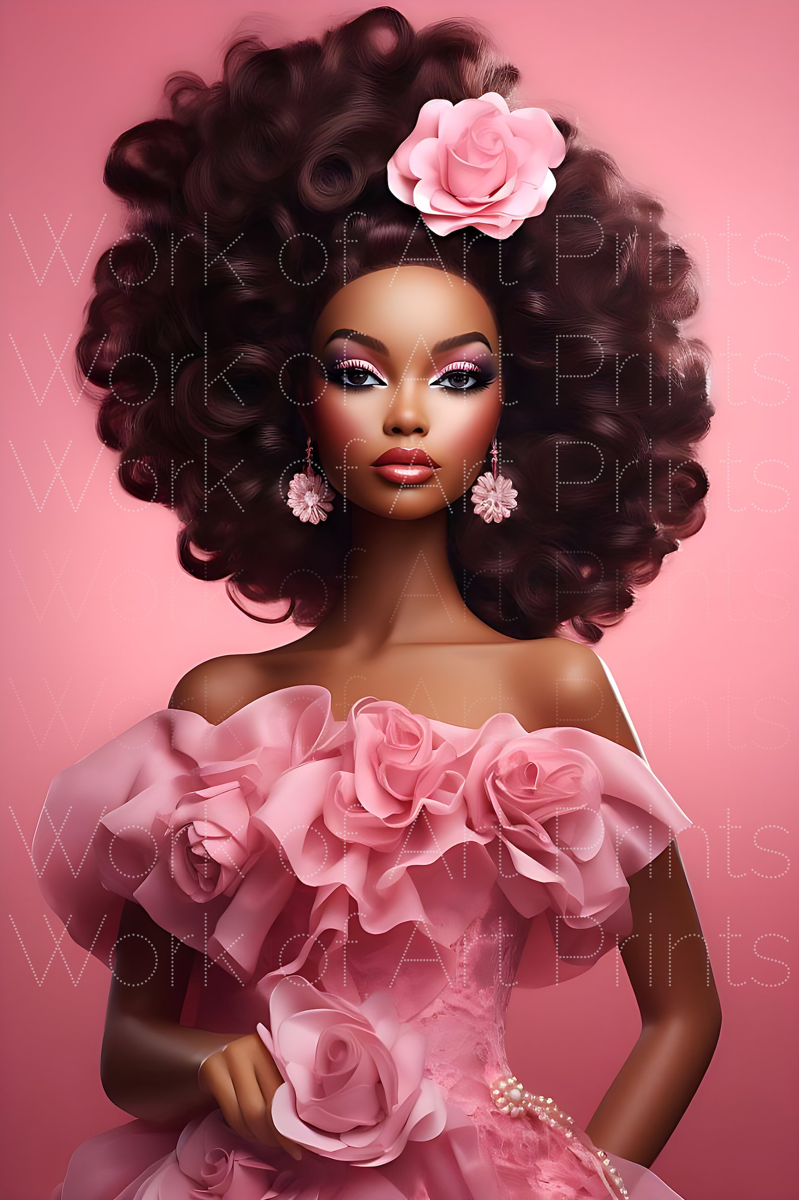 Black Barbie Poster, Pretty in Pink, Afro Barbie Pink PNG, Big Hair ...